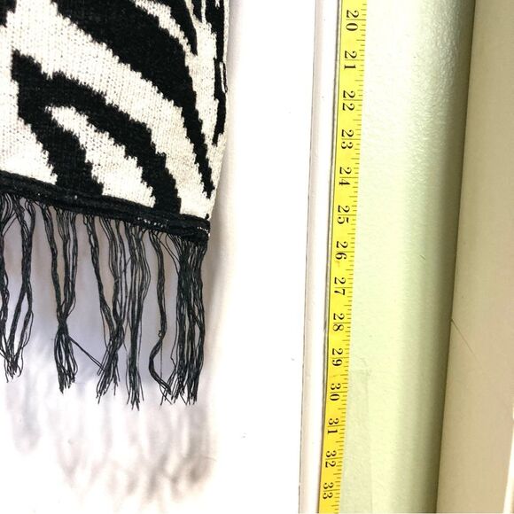 ZEBRA Fringe Scarf Thick Warm Cozy Black Ivory White Animal Print 55 x 7.5 inch - Picture 6 of 6